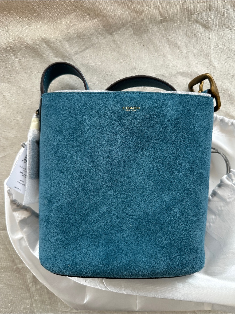 Coach Teal Suede bleeker Bucket Crossbody Bag